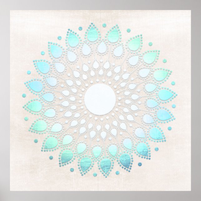 Affiches Turquoise Blue Lotus Mandala Art (Devant)