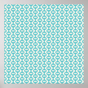 Affiches Turquoise clair, Motif rétro Aqua Wavy