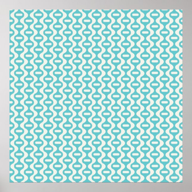 Affiches Turquoise clair, Motif rétro Aqua Wavy (Devant)