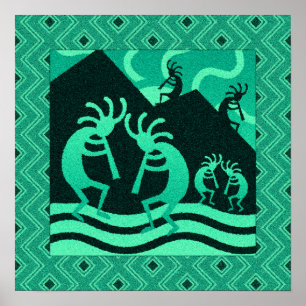Affiches Turquoise Et Noir Kokopelli Southwest Wall Art