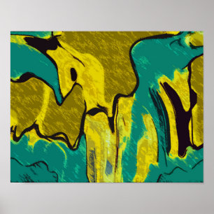 Affiches Turquoise jaune moutarde Abstrait