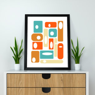 Affiches Turquoise Orange Cream Carré Moderne du milieu du 