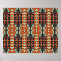 Turquoise Vert Orange Rouge Ethnic Tribal Mosaic
