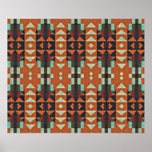 Affiches Turquoise Vert Orange Rouge Ethnic Tribal Mosaic