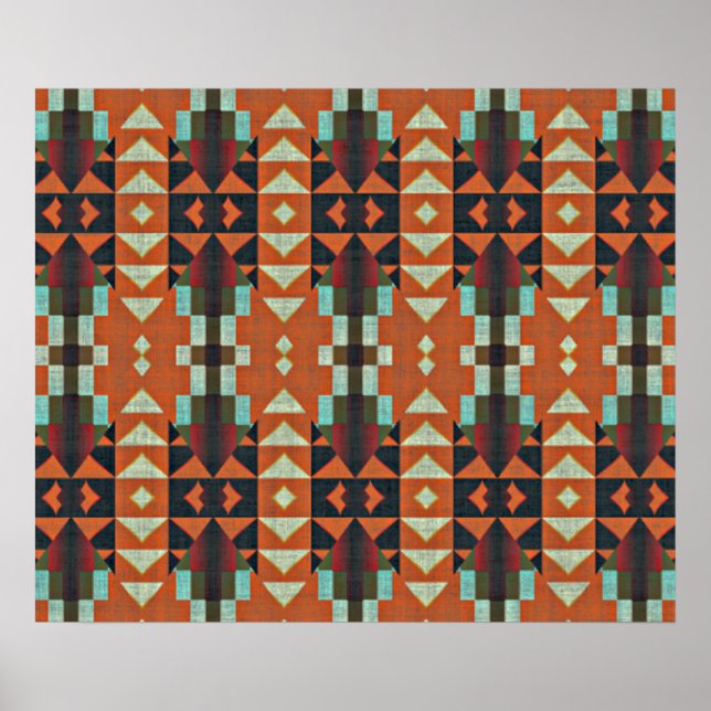 Affiches Turquoise Vert Orange Rouge Ethnic Tribal Mosaic (Devant)