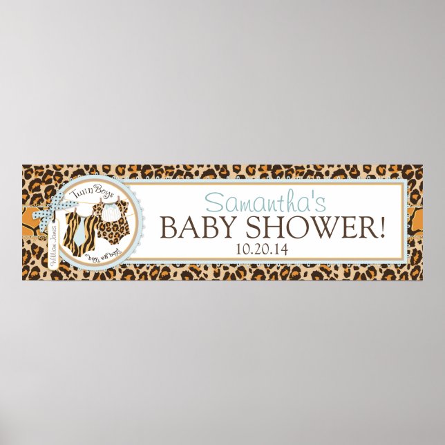 Affiches Twin Boys Bow Cravate Cheetah Imprimer Baby shower (Devant)