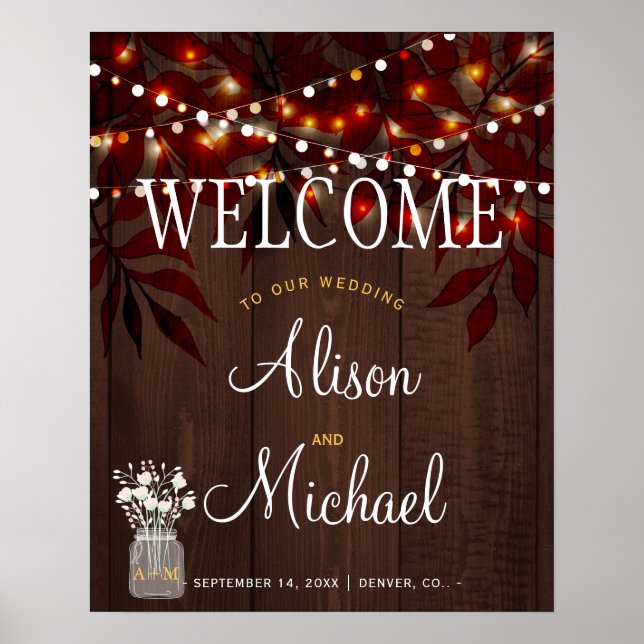 Affiches Twinkle lights rustic fall wedding welcome sign (Devant)