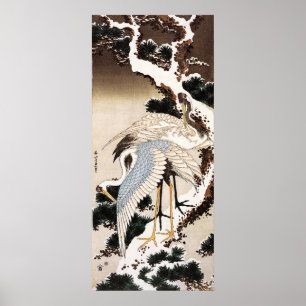 Affiches Two cranes on a pine covered with snow, Hiroshige