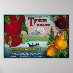 Affiches Tyee Pear Crate LabelWA, OR, and CA