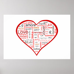 Affiches Typographie du coeur de l'amour rouge