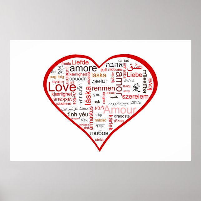 Affiches Typographie du coeur de l'amour rouge (Devant)