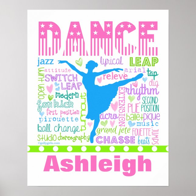 Affiches Typographie personnalisée des mots de danseuse Pas (Devant)