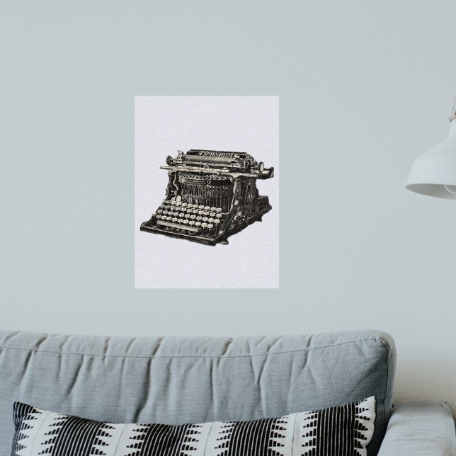 Affiches Typographie vintage d'antan noir (Illustration of black vintage manual typewriter from early 1900s on light grey wall art poster.)