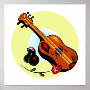 Affiches Ukulele Castanets Rose Design Graphique
