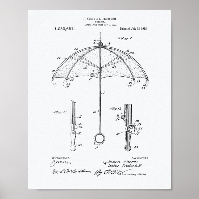Affiches Umbrella 1912 Patent Art Livre blanc (Devant)