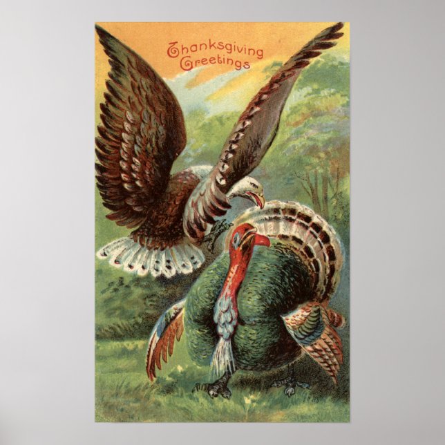 Affiches Un aigle attaque une Turquie (Devant)