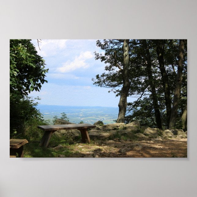 Affiches Un banc avec vue sur Hawk Mountain (Devant)