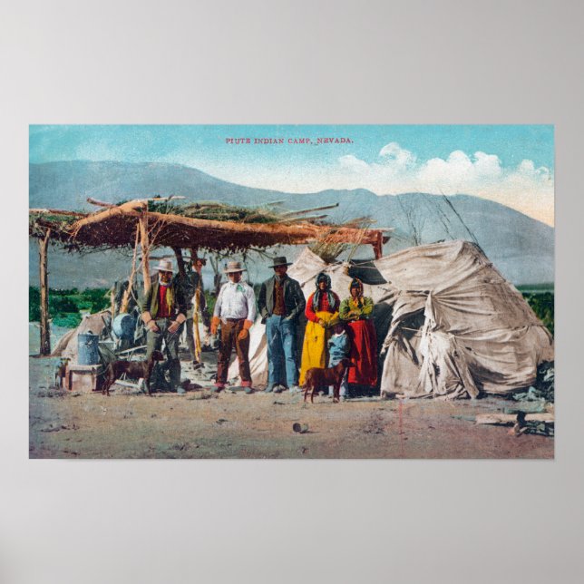Affiches Un camp indien Piute avec les indigènes du Nevada (Devant)