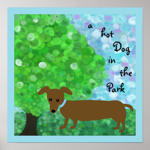 Affiches un chien chaud dans le parc