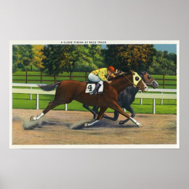 Affiches Un clin d'oeil à la piste de course, chevaux (Devant)