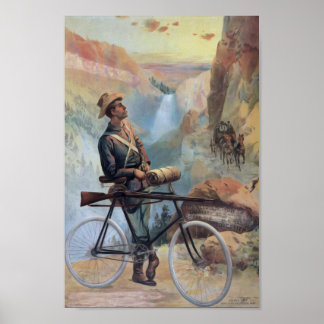 Affiches Un homme à vélo, Parc national de Yellowstone Vint