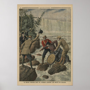 Affiches Un homme en baril traversant les chutes du Niagara