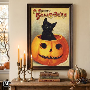 Affiches Un joyeux Halloween par Ellen Clapsaddle, Chat Vin