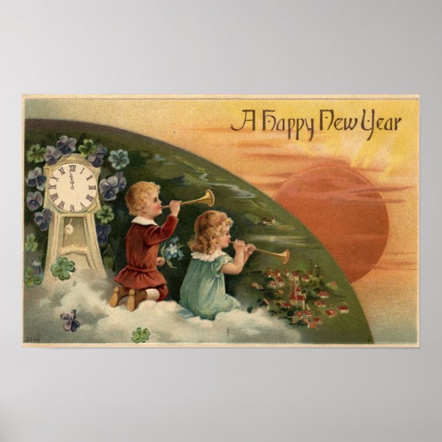 Affiches Un Joyeux Nouvel AnLes Enfants Soufflent Des Tromp (Devant)