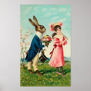 Affiches Un lapin courtisé à la dame de Pâques