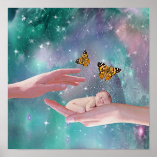 Affiches Un mignon petit garçon en imaginaire à la main