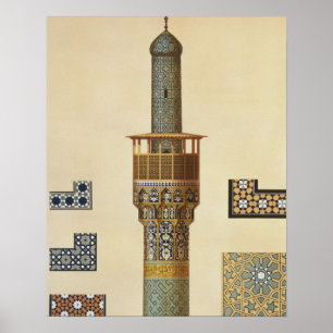 Affiches Un minaret et des détails en céramique de la Mosqu