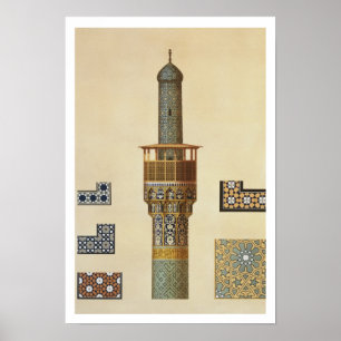 Affiches Un minaret et des détails en céramique de la Mosqu