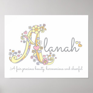 Affiches Un monogramme art Alanah filles nom signifiant aff