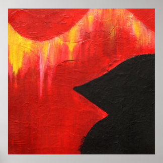 Affiches Un oiseau noir mange le vieux ciel