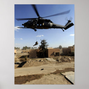 Affiches Un pararescueman rappels d'un HH-60 2
