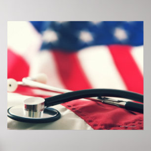 Affiches Un stéthoscope médical au drapeau américain