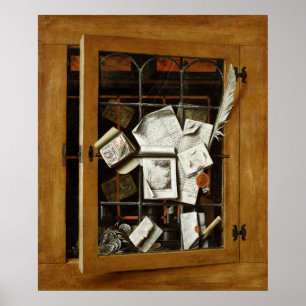 Affiches Un trompe - l ' oeil d'un placard vitré ouvert