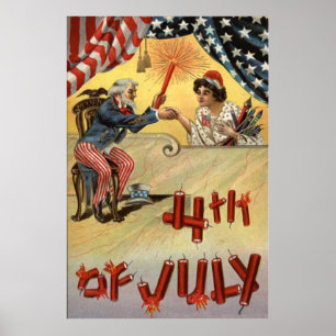 Affiches Uncle Sam Fireworks Firecracker US Flag