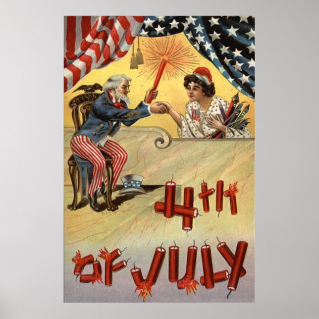 Affiches Uncle Sam Fireworks Firecracker US Flag (Devant)