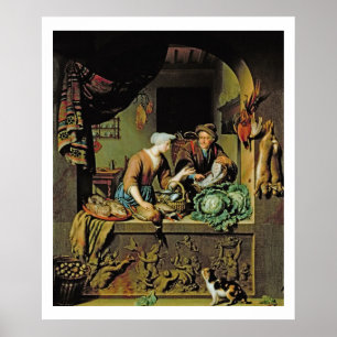 Affiches Une femme et un marchand ambulant de poissons,