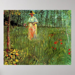 Affiches Une femme marchant dans un jardin