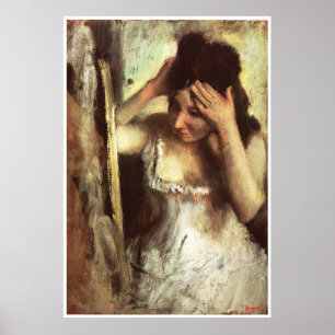 Affiches Une femme qui se combe les cheveux devant un miroi