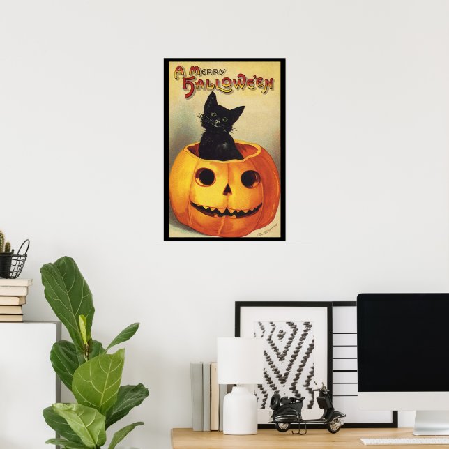 Affiches Une joyeuse Halloween par Ellen Clapsaddle, Chat V (Bureau à domicile)