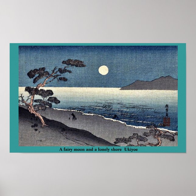 Affiches Une lune de fée et une côte solitaire Ukiyoe (Devant)