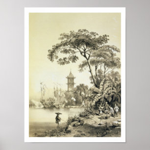 Affiches Une pagoda sur le canal de Macao-Canton, plaquent