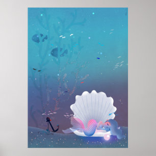 Affiches Une petite sirène qui dort à l'intérieur d'un coqu