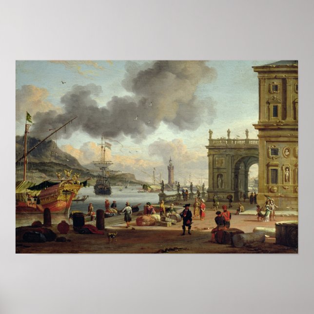 Affiches Une scène de port méditerranéen (Devant)