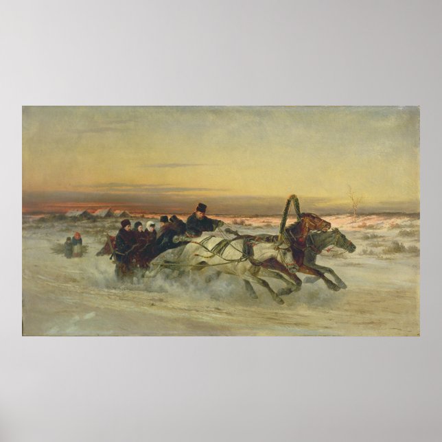 Affiches Une troïka d'hiver galopante à l'aube (Devant)