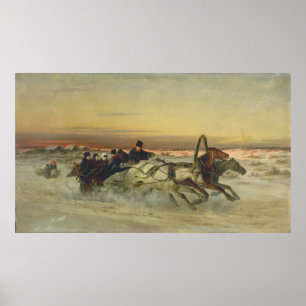 Affiches Une troïka galopante d'hiver à l'aube