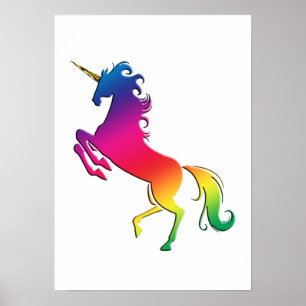 Affiches Unicorne arc-en-ciel avec Corne d'or